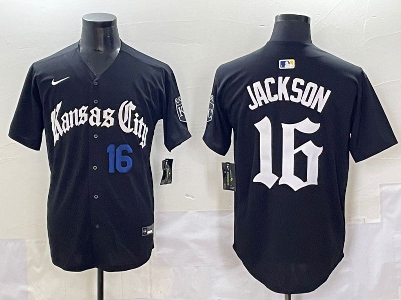 Men 2025 Kansas City Royals #16 Jackson Black Five generations Joint Name Nike MLB Jersey style 5->kansas city royals->MLB Jersey